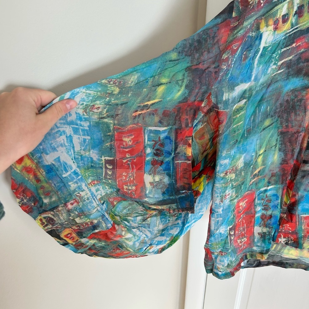 Chico's Multicolor Abstract Open-Front Tunic - Teal, Red, Blue - Picture 2 of 4